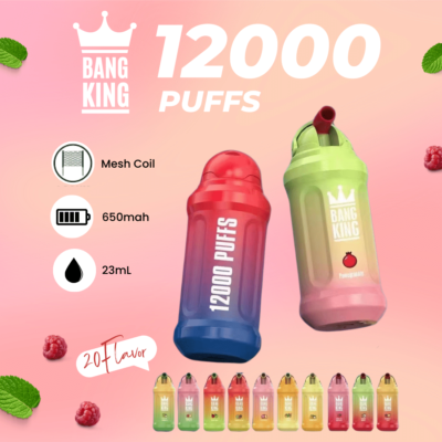 Bang King 12000 Puffs je vape zařízení s velkou kapacitou a flip-top konstrukcí.