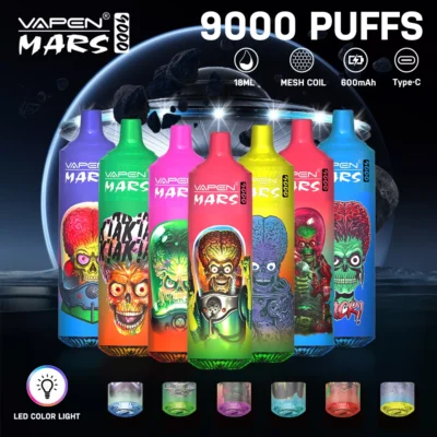VAPEN Mars 9000 Puffs Wegwerpvape - Oplaadbaar met RGB-lampjes voor een levendige vapingervaring