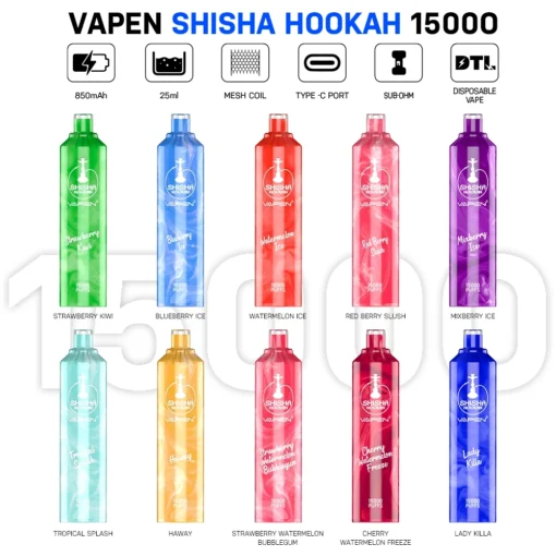 VAPEN Shisha Hookah 15000 Puffs Vape – 24ml, DTL, Rechargeable for Long-Lasting Performance - Image 2