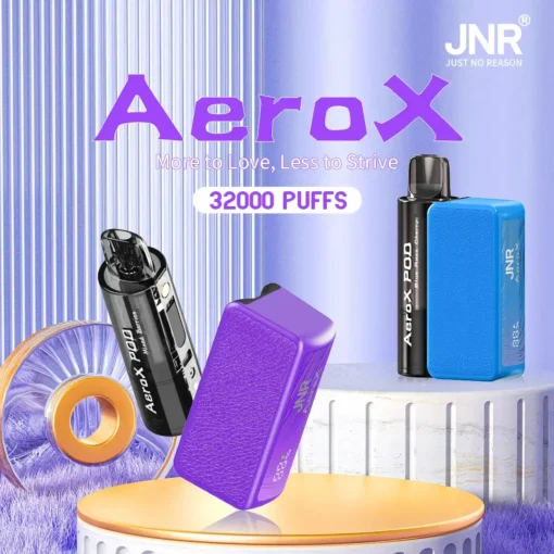 JNR AeroX 32000 Puff Vape Device with Dual Mesh Coil Technology, Featuring Convenient USB Type-C Recharging.